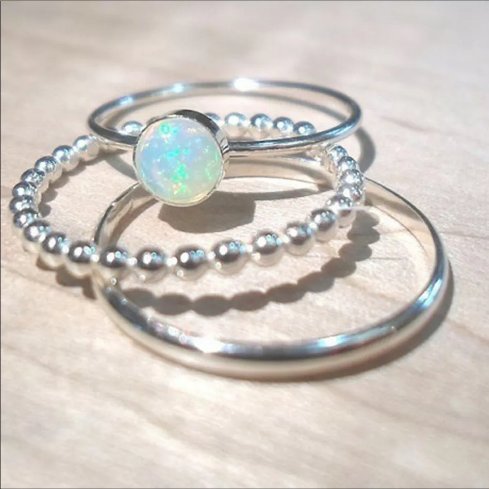 Silver and Opal 3 Set Triple Rings NWT - Picture 2 of 5
